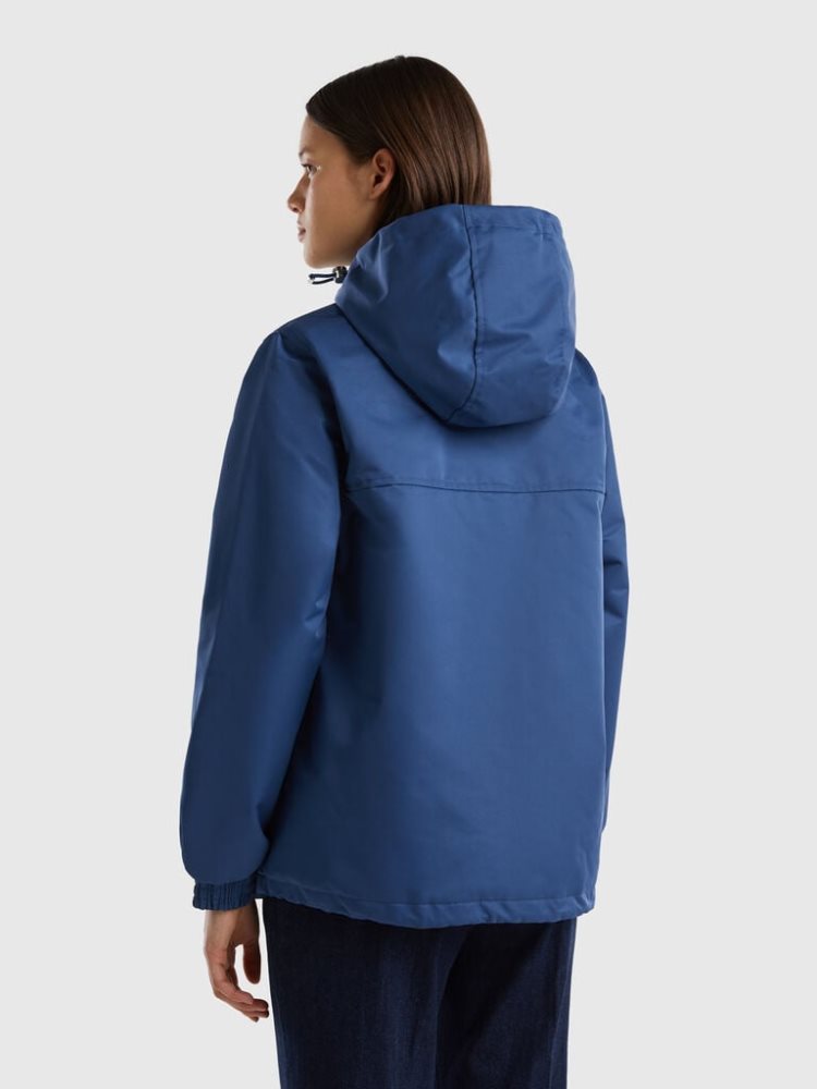 Blue Women's Benetton Hooded Raincoat Coats | AU978182