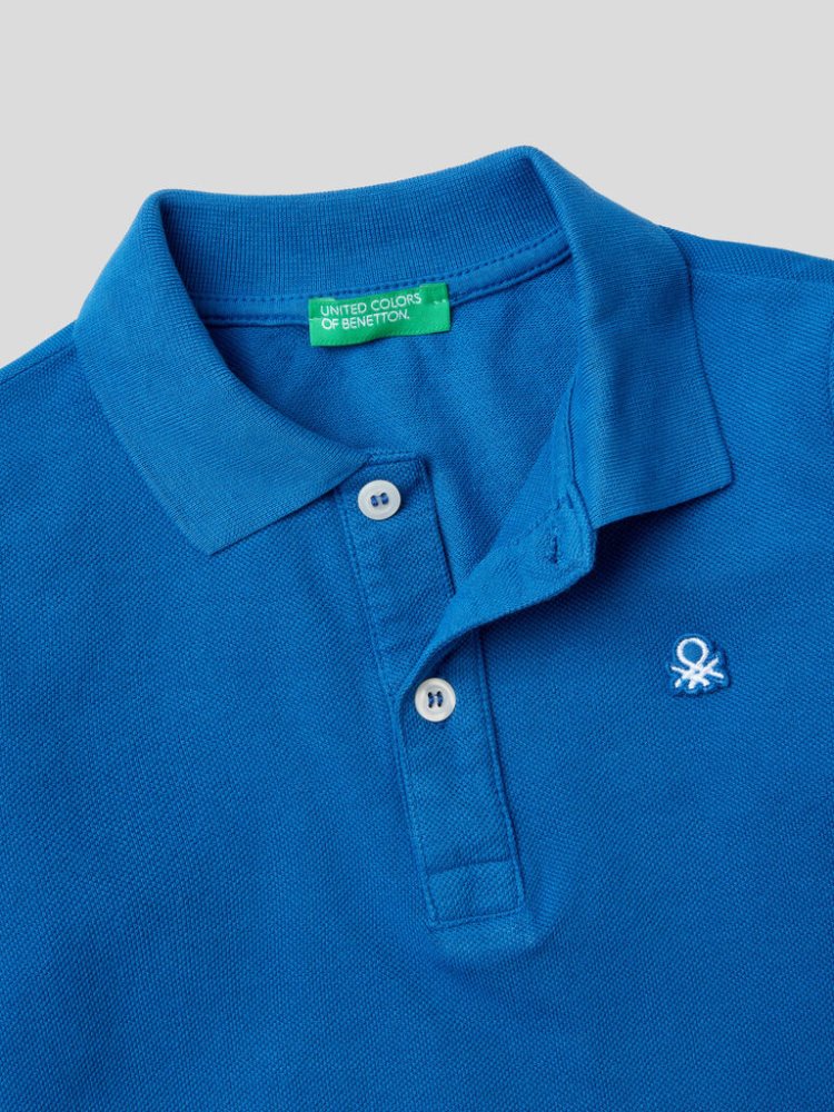 Bright Blue Kids' Benetton Organic Cotton Long Sleeve Polo Shirts | AU948680