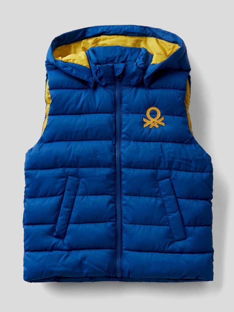 Bright Blue Kids\' Benetton Padded Removable Hood Vest | AU370820