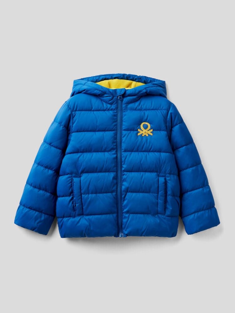 Bright Blue Kids\' Benetton Puffer Hood And Logo Padded Jackets | AU197373