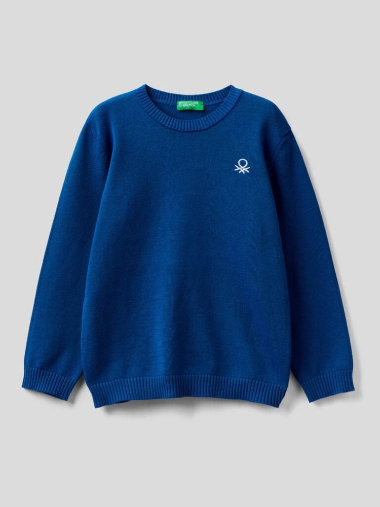 Bright Blue Kids\' Benetton Pure Cotton Logo Sweaters | AU548249