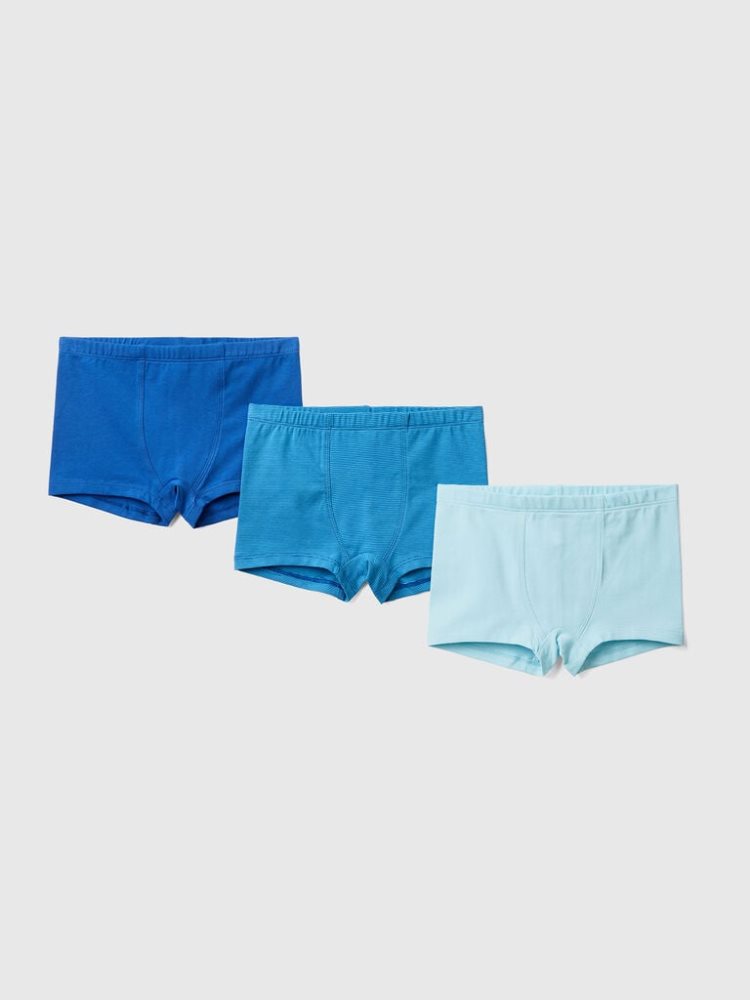 Bright Blue Kids\' Benetton Three Pairs Of Stretch Cotton Boxers | AU616394