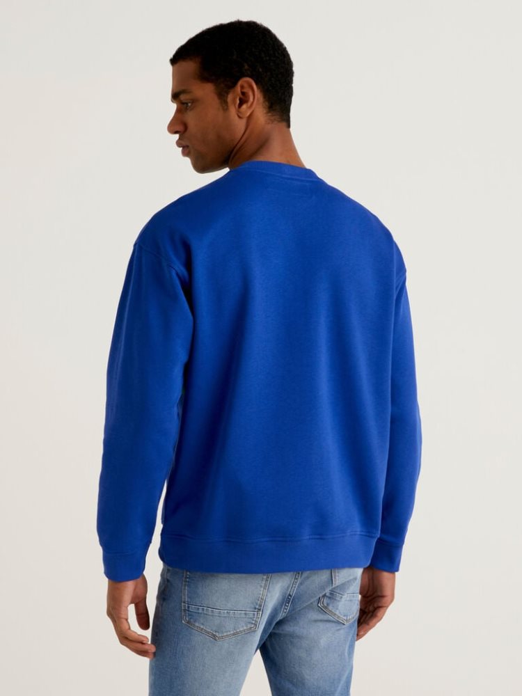 Bright Blue Men's Benetton Crew Neck Logo Print Sweatshirt | AU070475