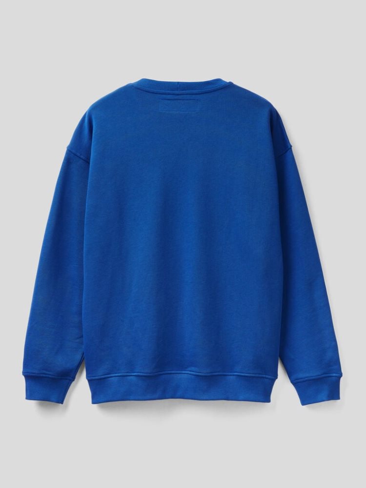 Bright Blue Men's Benetton Crew Neck Logo Print Sweatshirt | AU070475