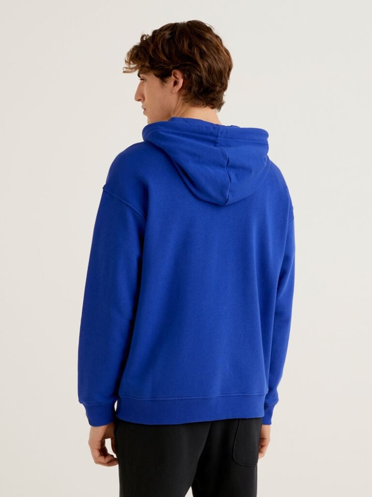 Bright Blue Men's Benetton Zip-up Cotton Hoodie | AU600357