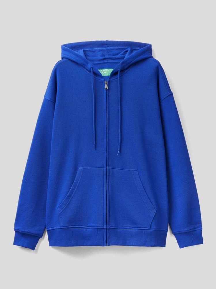 Bright Blue Men's Benetton Zip-up Cotton Hoodie | AU600357