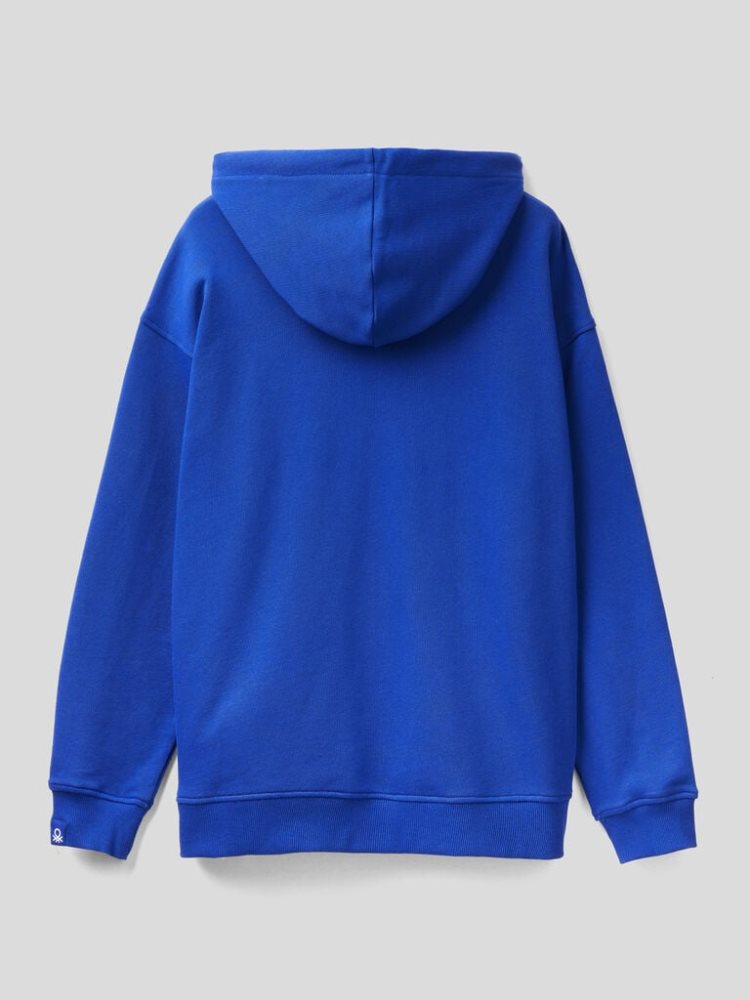 Bright Blue Men's Benetton Zip-up Cotton Hoodie | AU600357