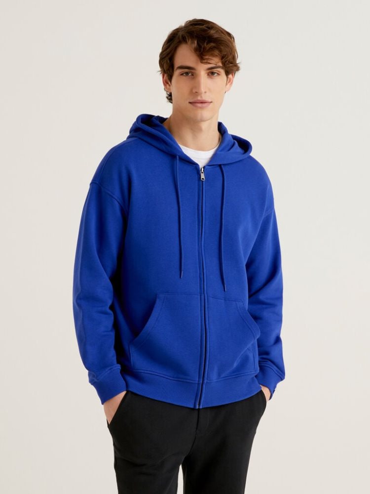 Bright Blue Men\'s Benetton Zip-up Cotton Hoodie | AU600357