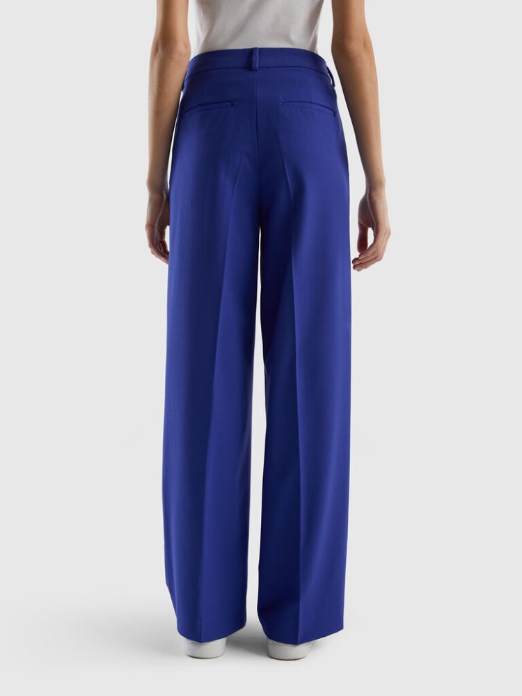 Bright Blue Women's Benetton Flowy Wide Leg Trousers | AU322726