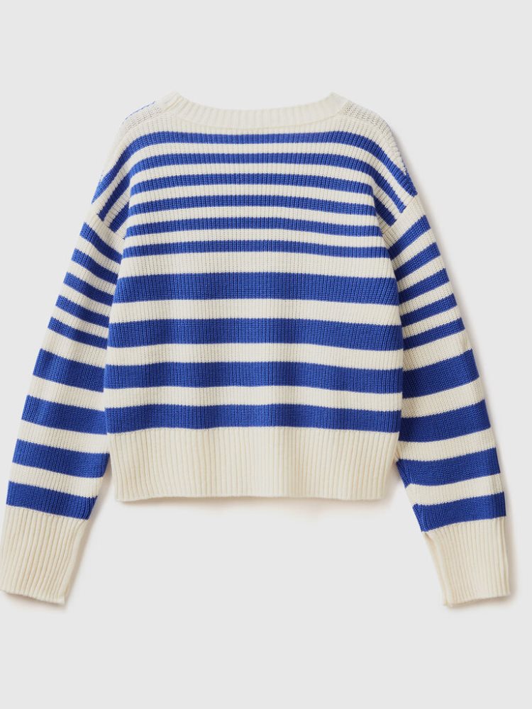 Bright Blue Women's Benetton Striped Wool Blend Crew Neck Sweaters | AU563878