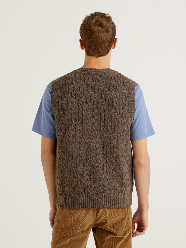 Brown Men's Benetton Pure Shetland Wool Vest | AU882113