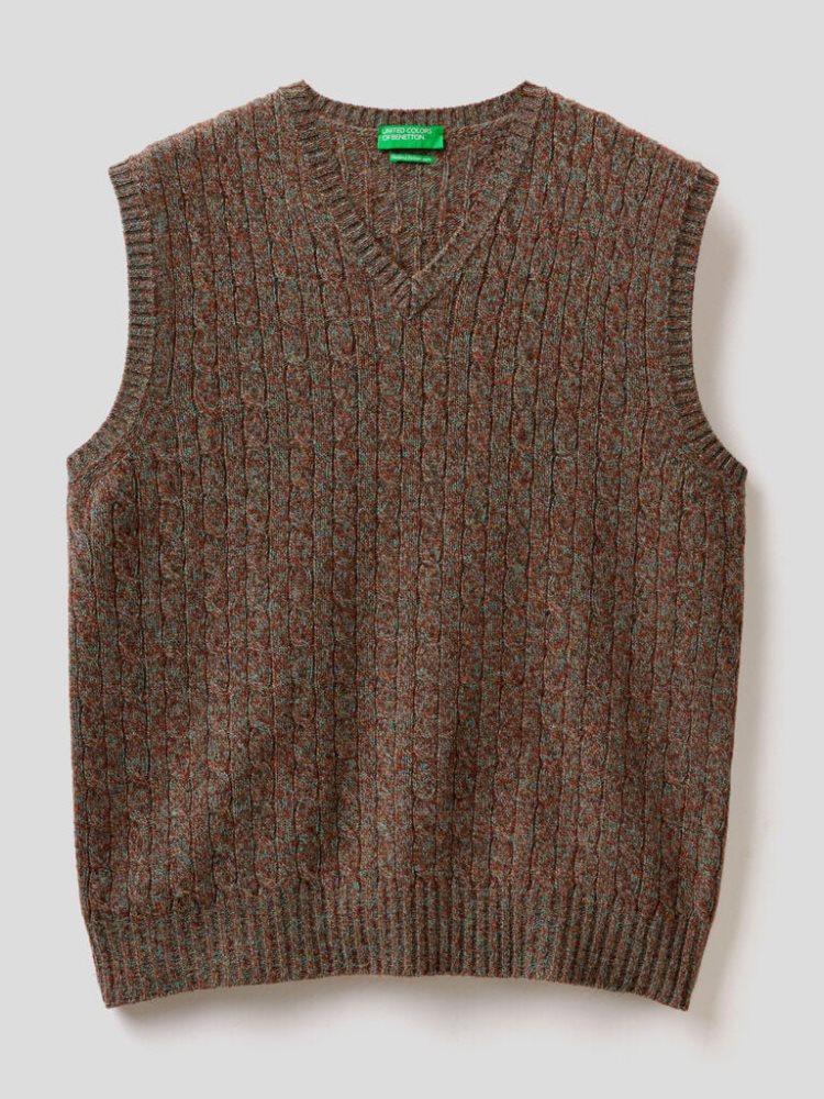 Brown Men's Benetton Pure Shetland Wool Vest | AU882113