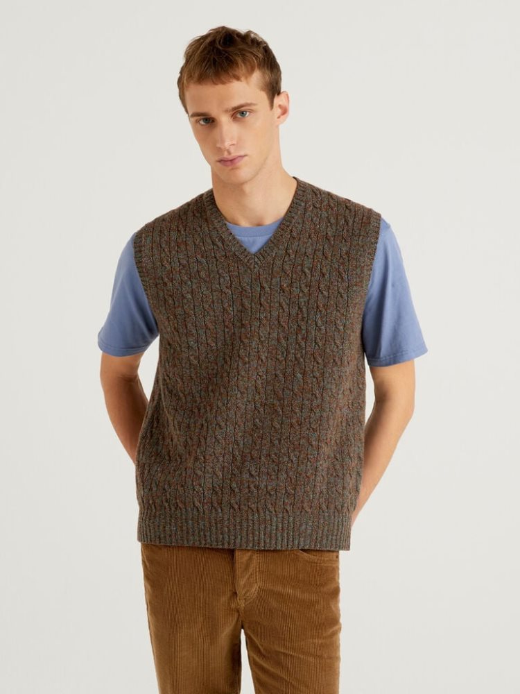 Brown Men\'s Benetton Pure Shetland Wool Vest | AU882113