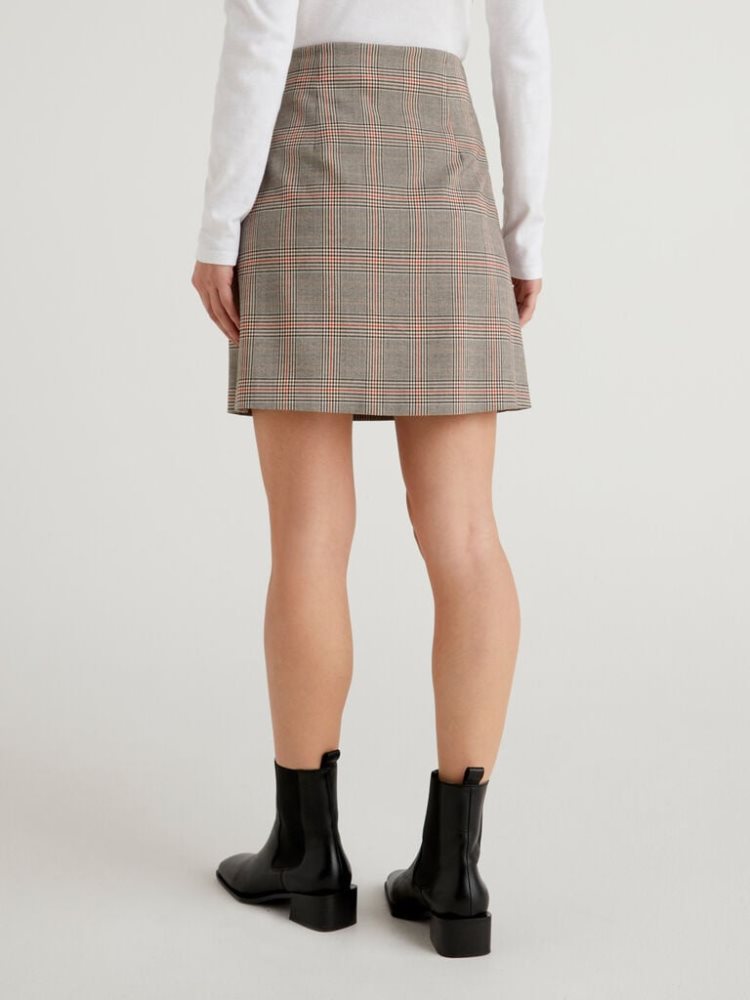 Brown Women's Benetton Check Flannel Mini Skirts | AU648705