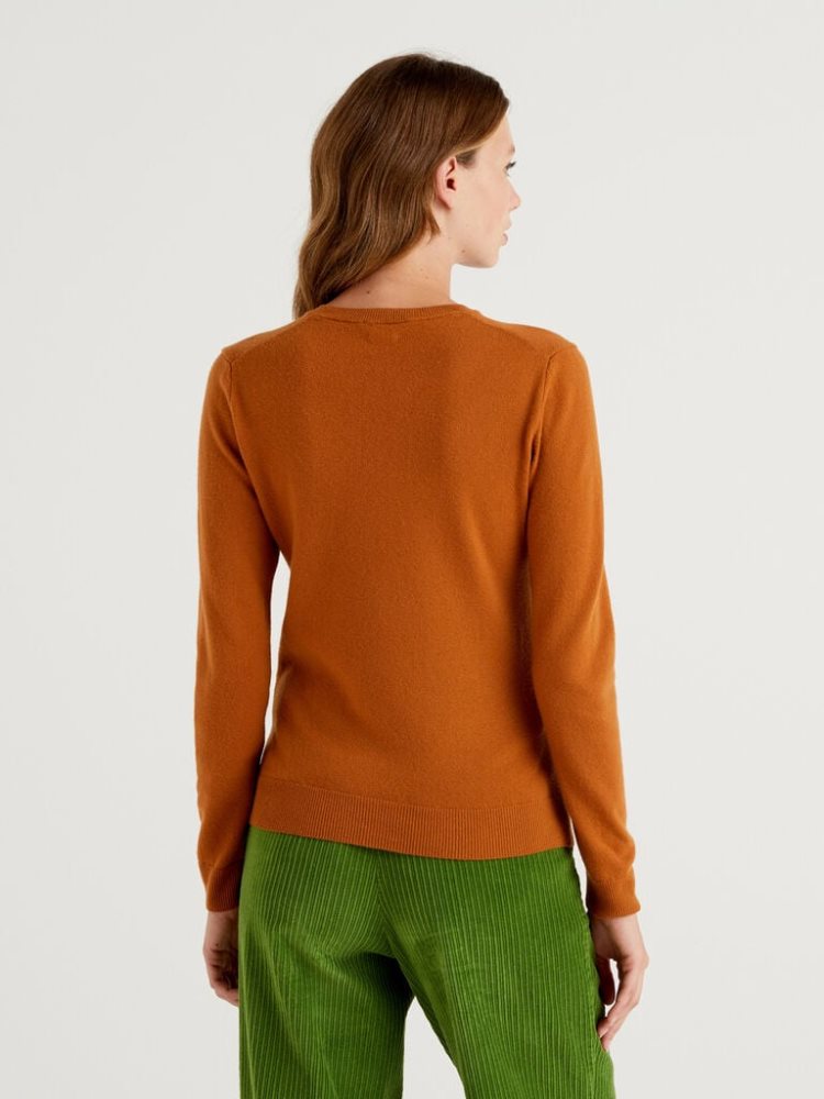 Brown Women's Benetton Crew Neck Merino Wool Sweaters | AU619653