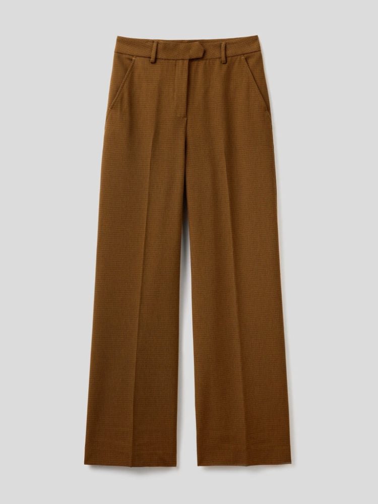 Brown Women's Benetton Flowy Wide Leg Trousers | AU179013