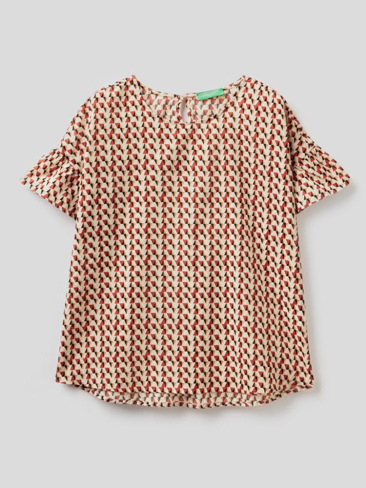 Brown Women's Benetton Pure Cotton Patterned Blouse | AU799313