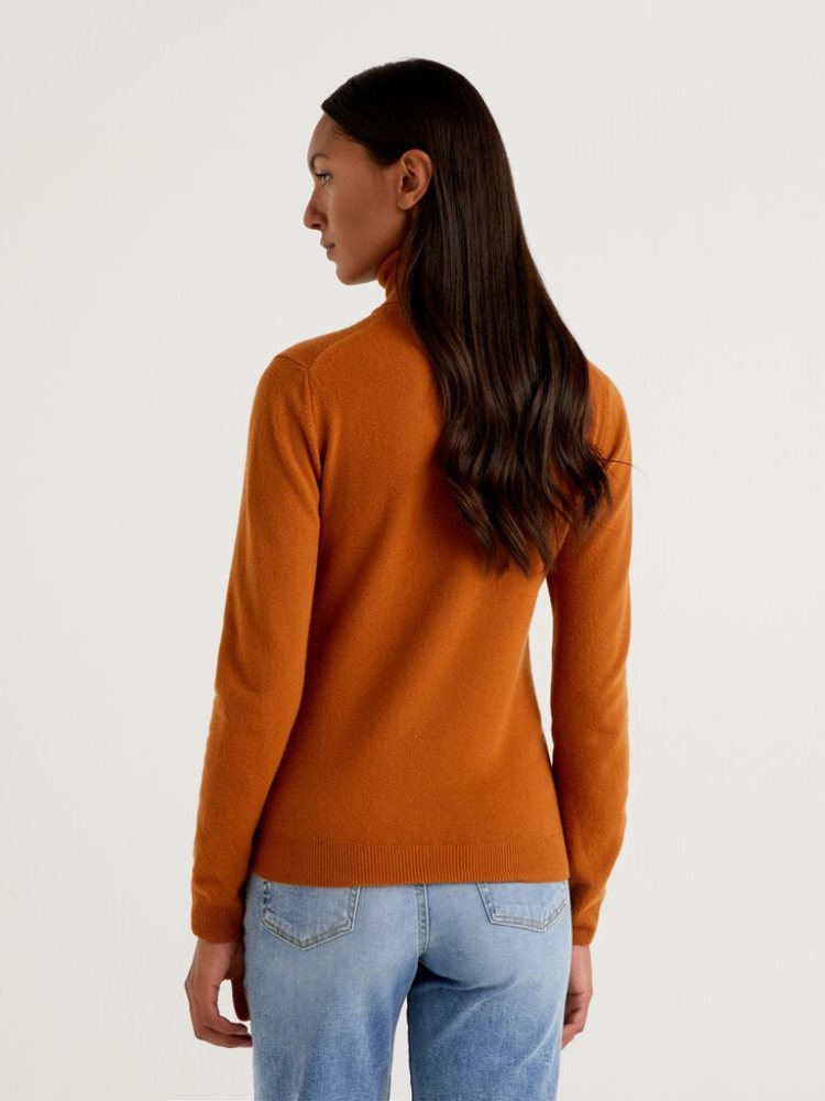 Brown Women's Benetton Pure Merino Wool Turtleneck High Neck Sweaters | AU958869