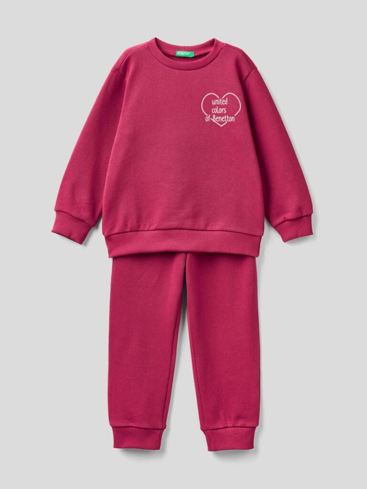 Burgundy Kids\' Benetton 100% Organic Cotton Sweat Tracksuits | AU730004