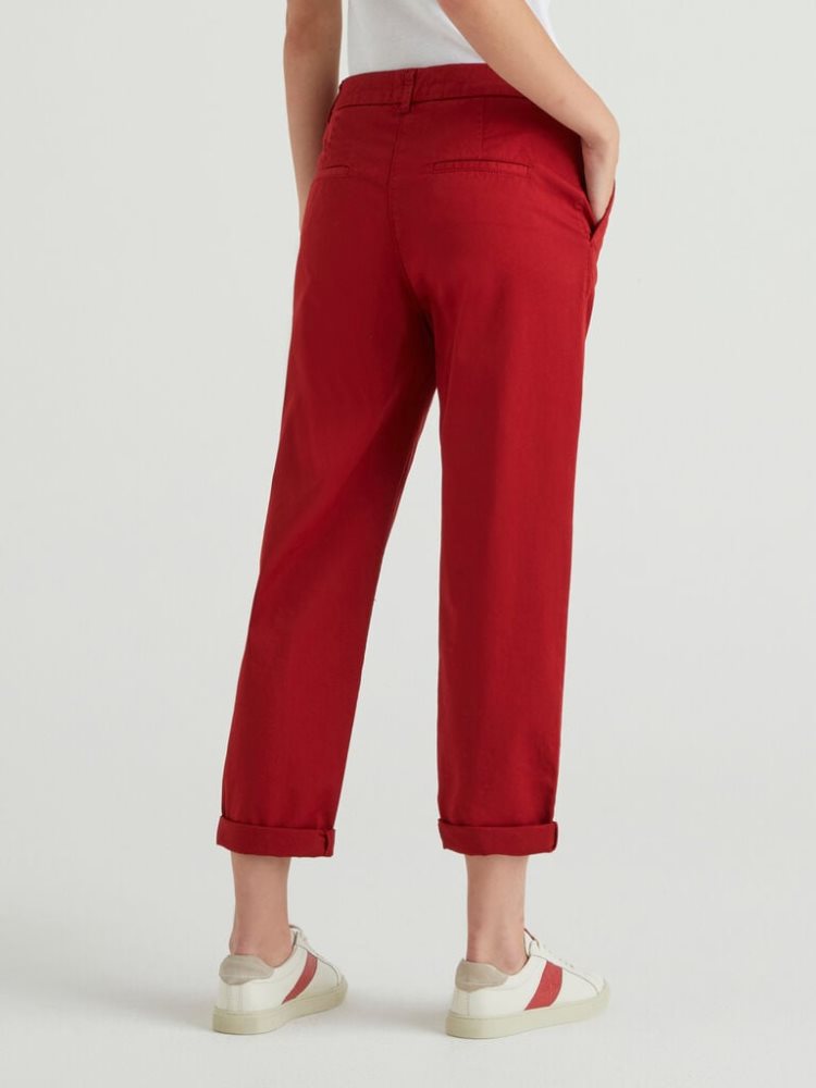 Burgundy Women's Benetton Stretch Cotton Chino Trousers | AU273097