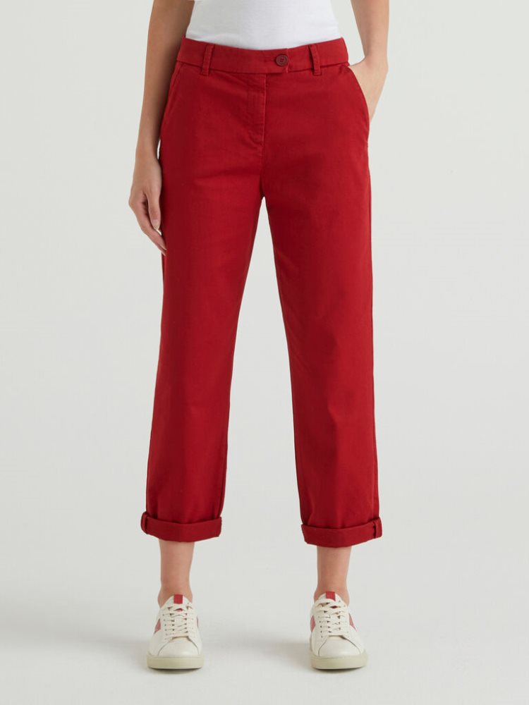 Burgundy Women\'s Benetton Stretch Cotton Chino Trousers | AU273097