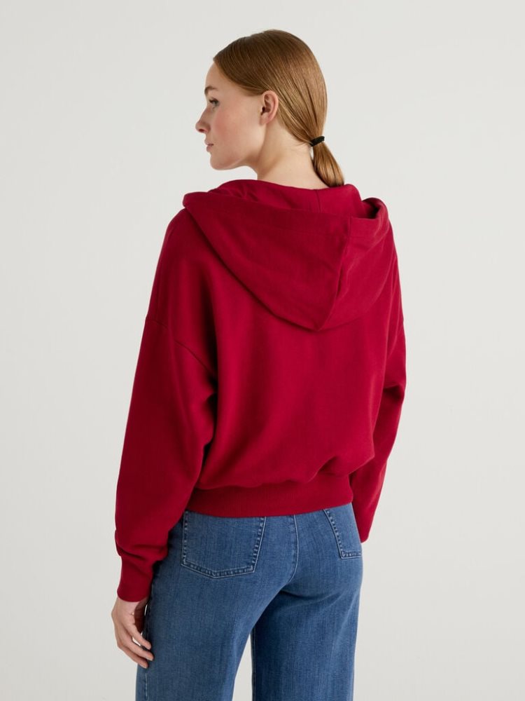 Burgundy Women's Benetton Zip-up Hoodie | AU613653