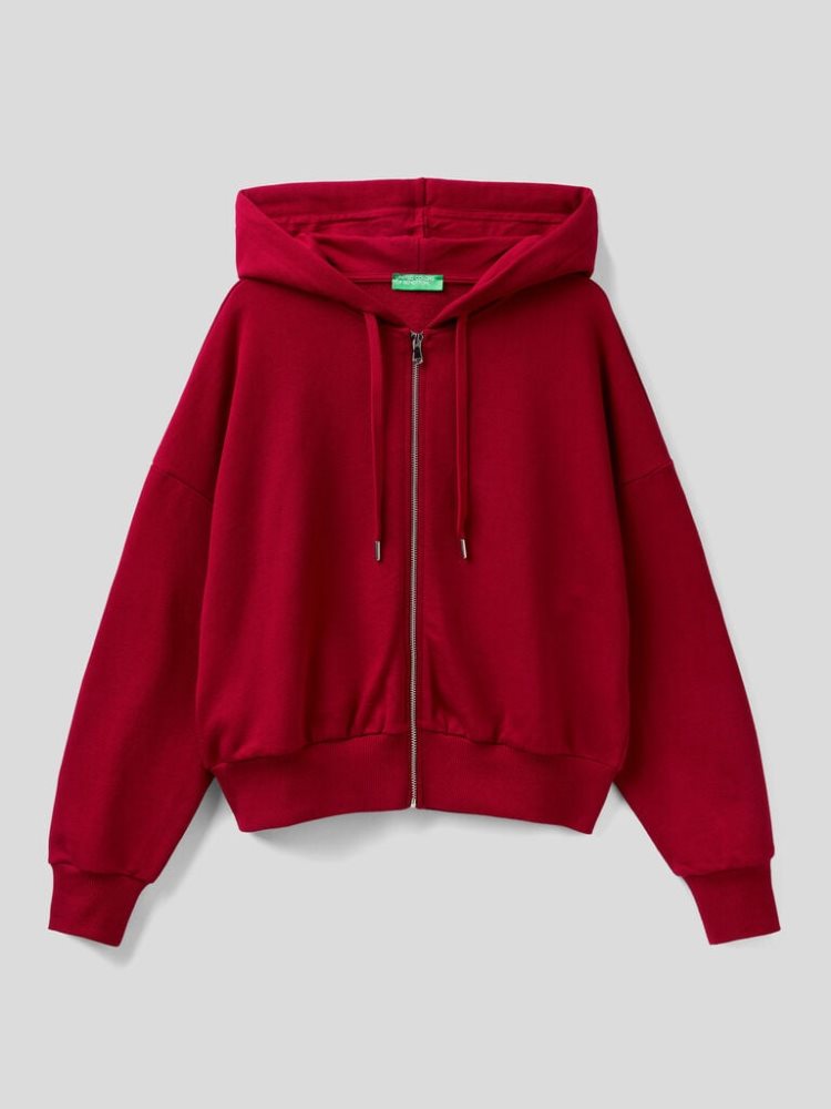 Burgundy Women's Benetton Zip-up Hoodie | AU613653