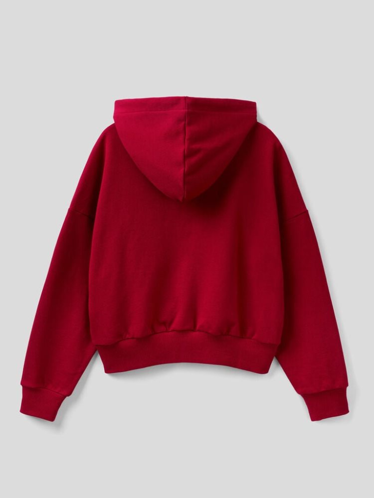 Burgundy Women's Benetton Zip-up Hoodie | AU613653