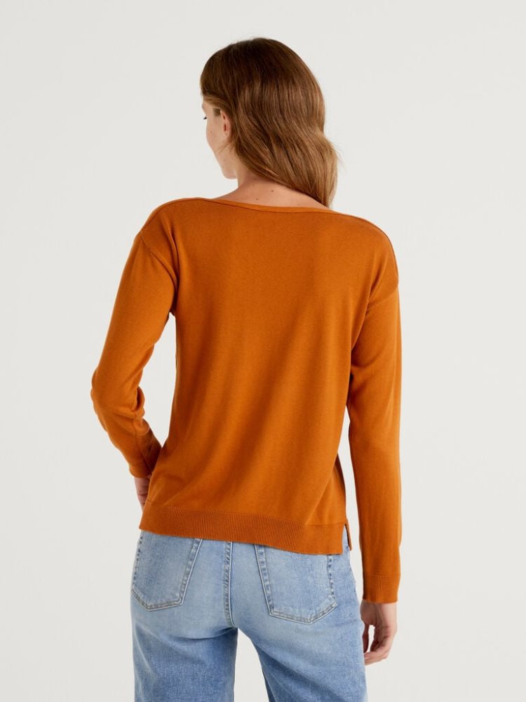 Burnt Women's Benetton Boat Neck Sweaters | AU403056