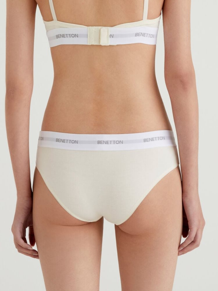 Cream White Women's Benetton Stretch Organic Cotton Knickers | AU607866