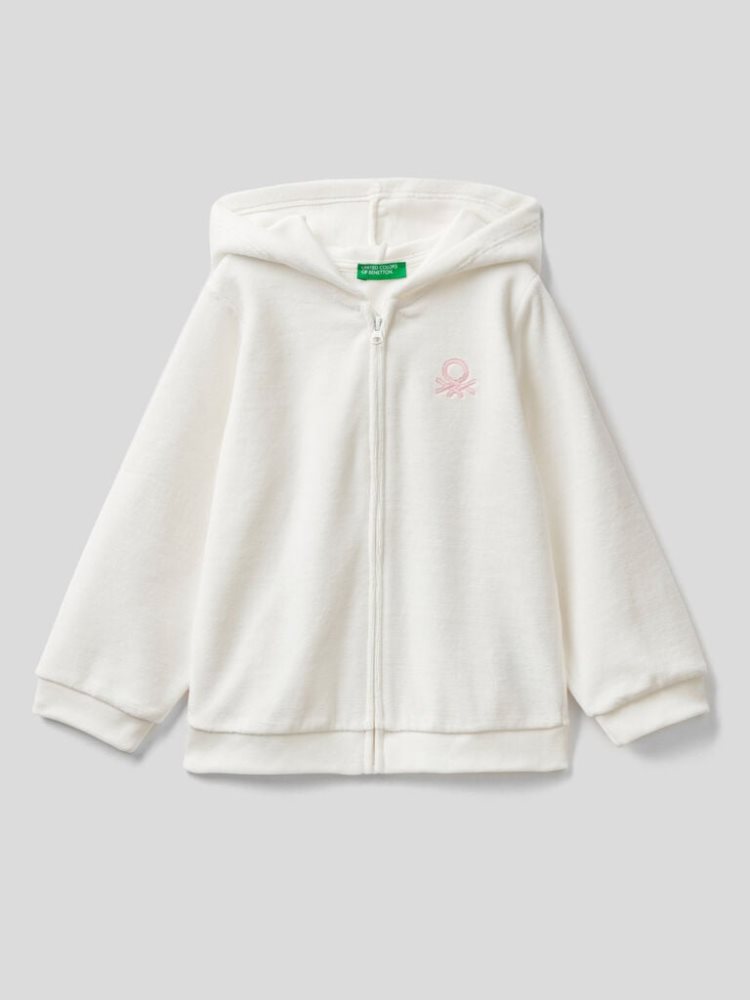 Creamy White Kids\' Benetton Chenille Zip Hood Hoodie | AU908413