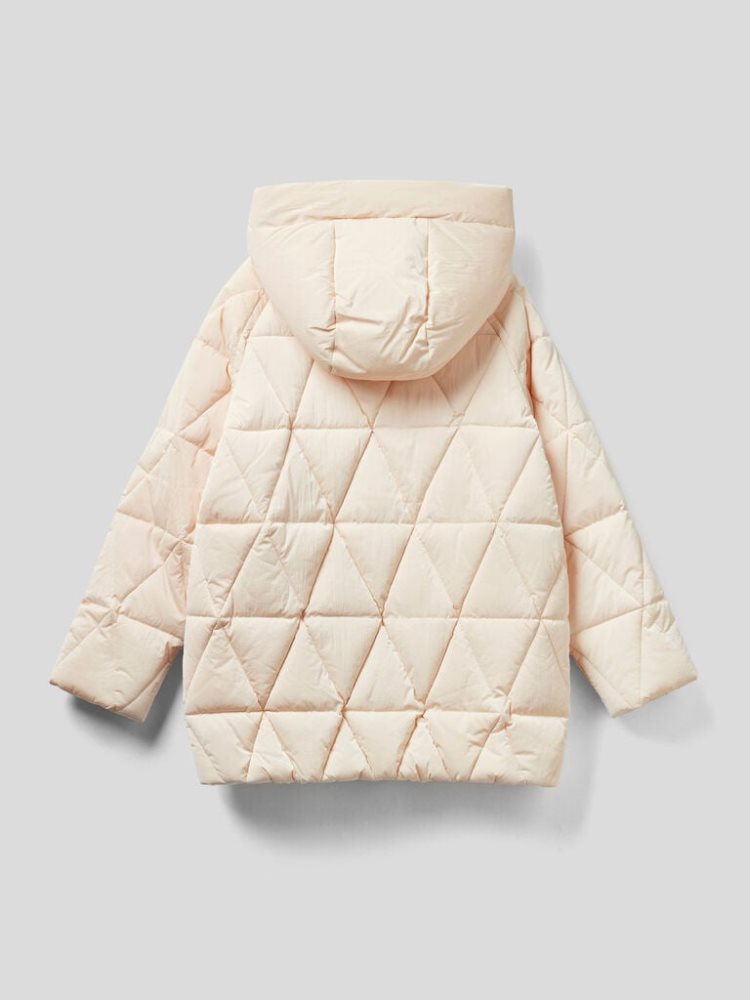 Creamy White Kids' Benetton Long Quilted Padded Jackets | AU010325