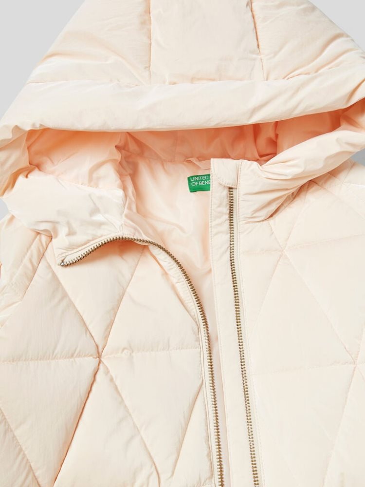 Creamy White Kids' Benetton Long Quilted Padded Jackets | AU010325