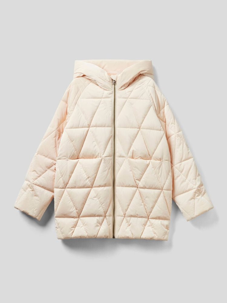 Creamy White Kids\' Benetton Long Quilted Padded Jackets | AU010325