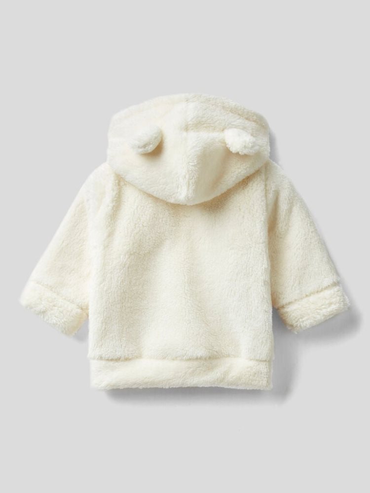 Creamy White Kids' Benetton Long Sleeve Fleece Hoodie | AU488548