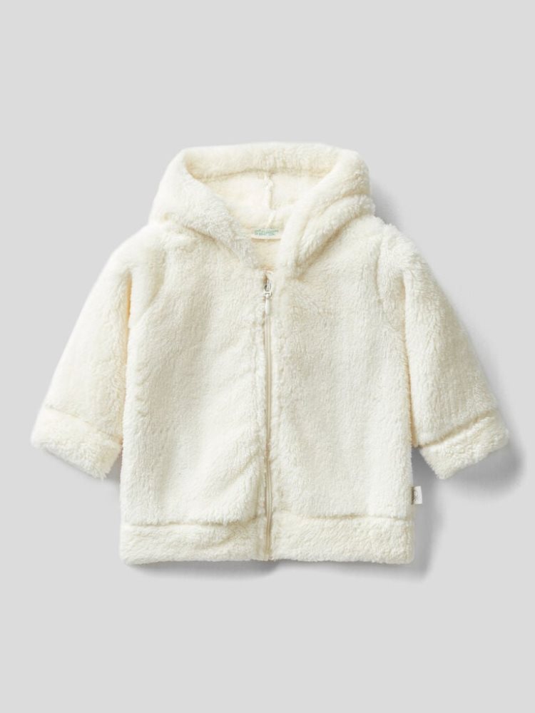 Creamy White Kids\' Benetton Long Sleeve Fleece Hoodie | AU488548