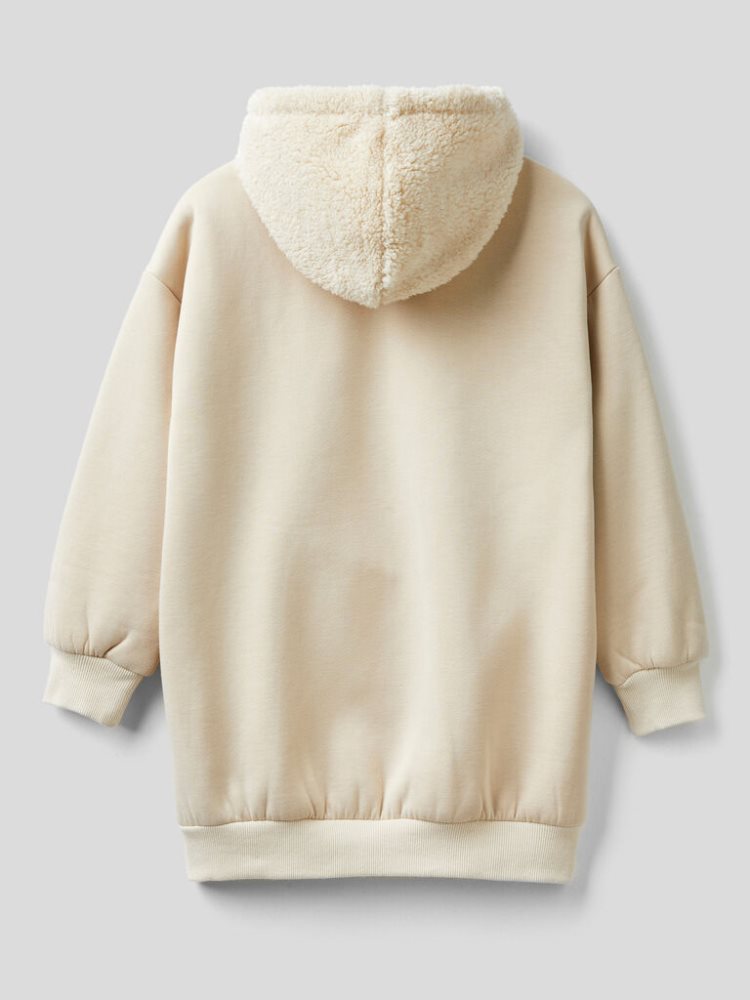 Creamy White Kids' Benetton Maxi Fur Hoodie | AU301112