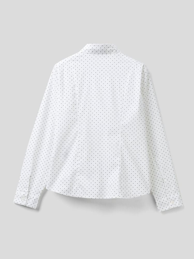 Creamy White Kids' Benetton Polka Dot Stretch Cotton Blend Shirts | AU395848