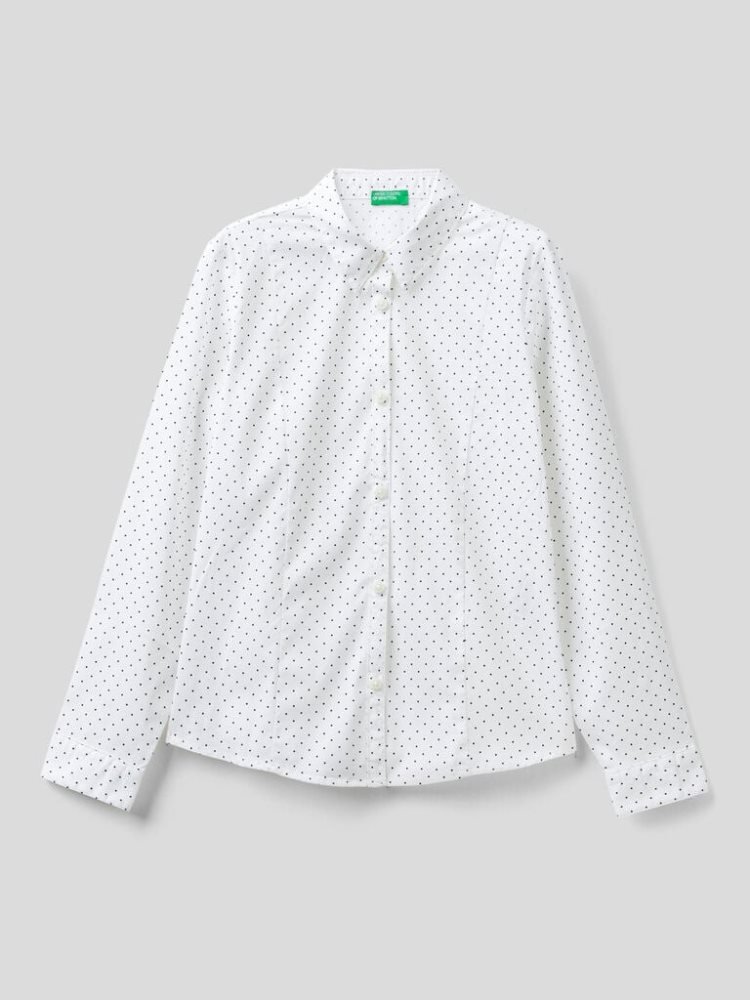 Creamy White Kids\' Benetton Polka Dot Stretch Cotton Blend Shirts | AU395848