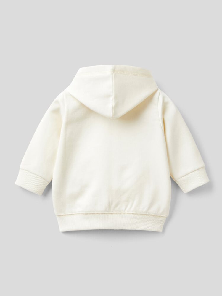 Creamy White Kids' Benetton Print On The Pocket Hoodie | AU615447