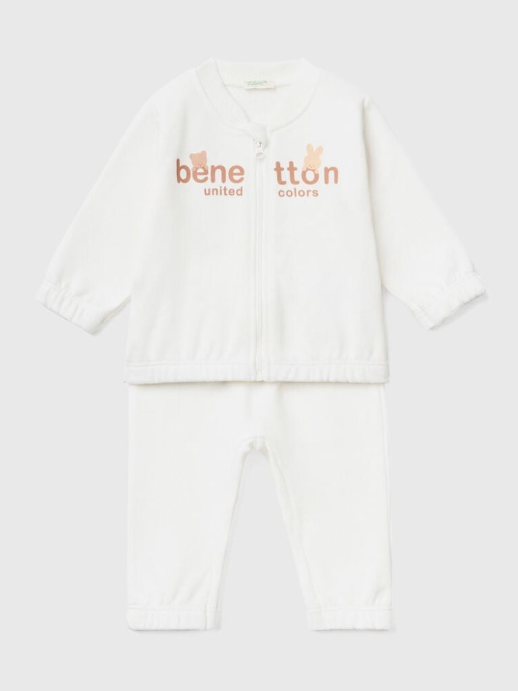 Creamy White Kids\' Benetton Sweat Sports Dungarees | AU704604