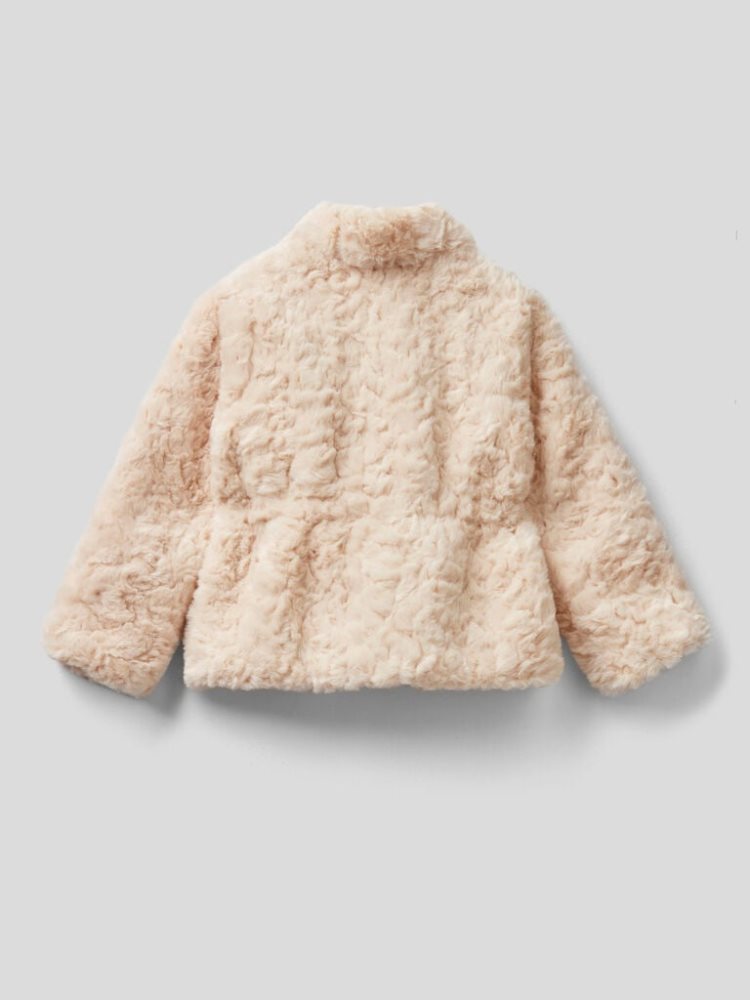 Creamy White Kids' Benetton Teddy Look Bow Light Jackets | AU283404