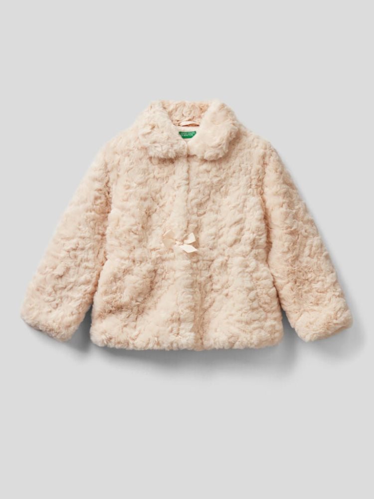 Creamy White Kids\' Benetton Teddy Look Bow Light Jackets | AU283404