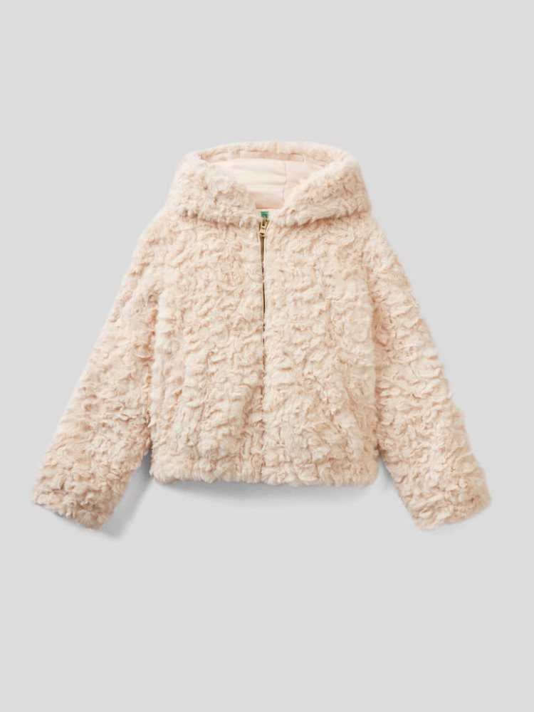 Creamy White Kids\' Benetton Teddy Look Padded Jackets | AU814070