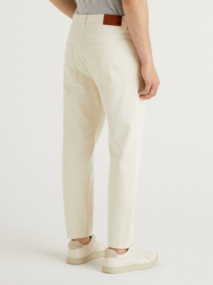 Creamy White Men's Benetton Loose Fit Cotton Trousers | AU682089