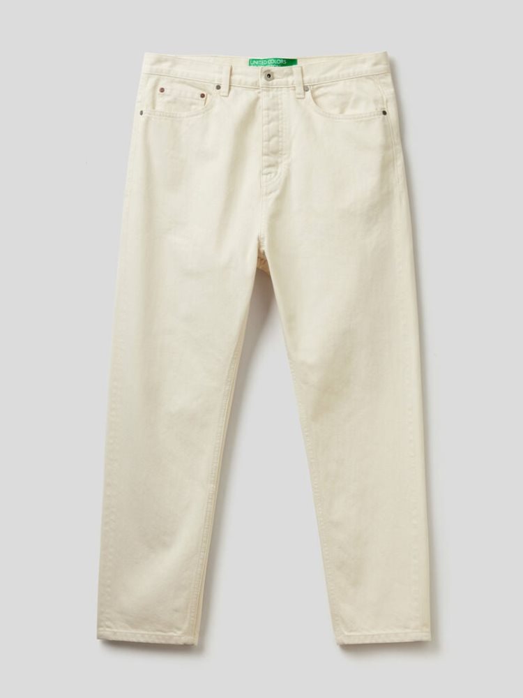 Creamy White Men's Benetton Loose Fit Cotton Trousers | AU682089