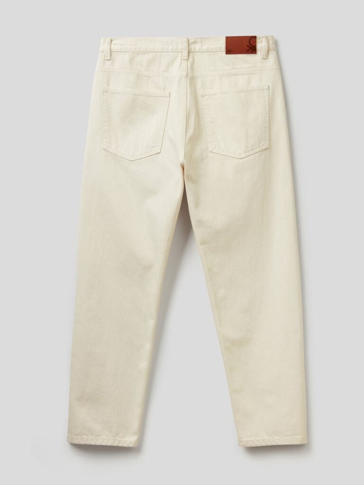 Creamy White Men's Benetton Loose Fit Cotton Trousers | AU682089