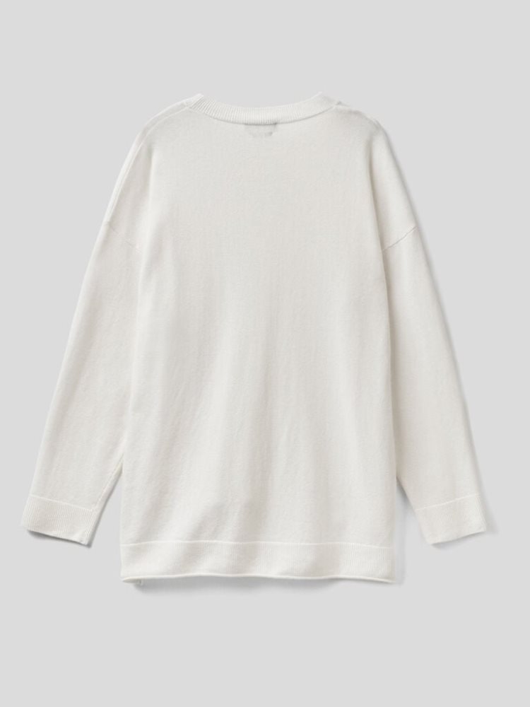 Creamy White Women's Benetton Boxy Fit Cashmere Blend Crew Neck Sweaters | AU726038