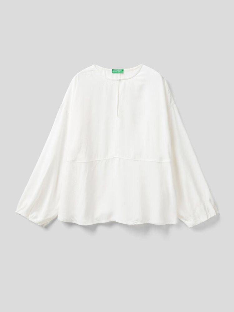 Creamy White Women's Benetton Flowy Frill Blouse | AU491959