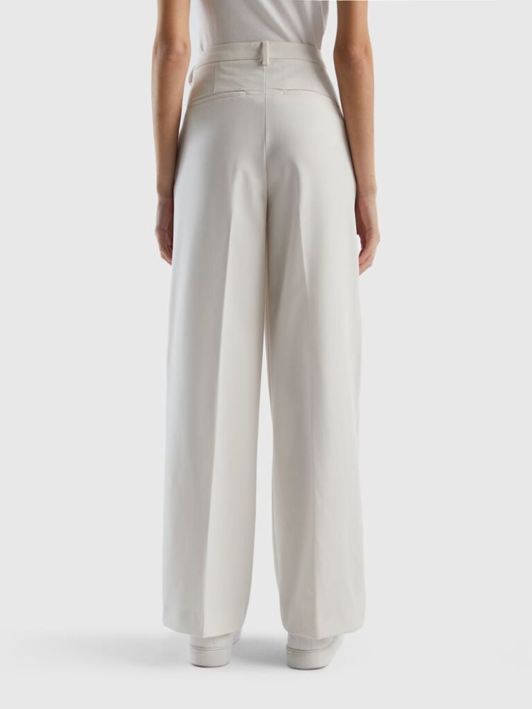 Creamy White Women's Benetton Flowy Wide Leg Trousers | AU970806